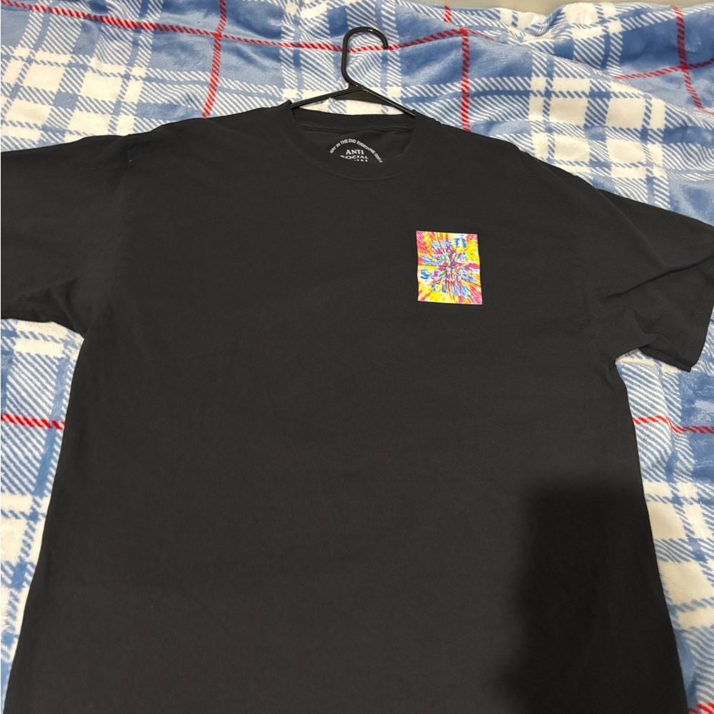 Anti Social Social Club Black Graphic T-Shirt what a trip no vacation tee